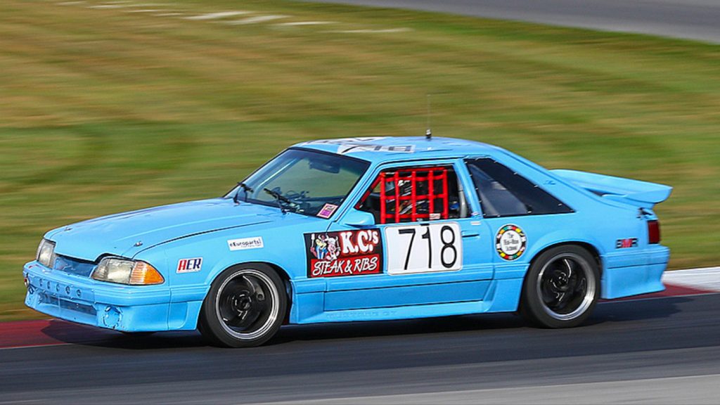blue fox body mustang bmr race car