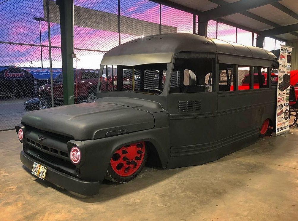 1957 ford school bus hot rod on display at sema 2019