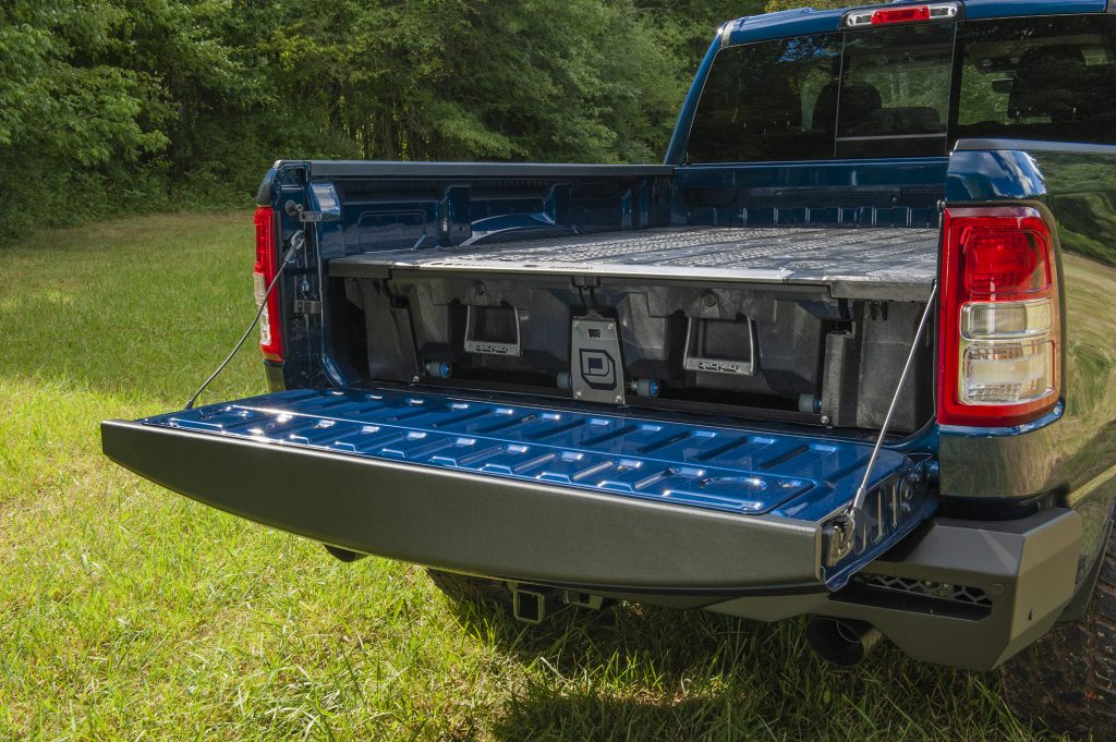 decked in-bed storage drawers installed in a ram 500 pickup truck
