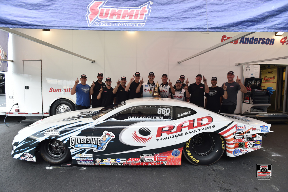 dallas glenn pro stock car in winners circle