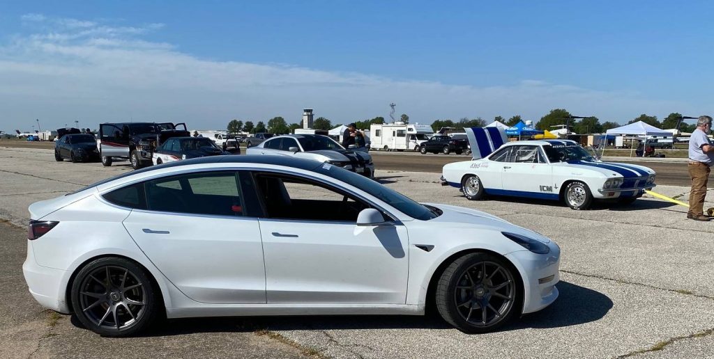 tesla model 3 at ecta lland speed record racing event in blytheville arkansas