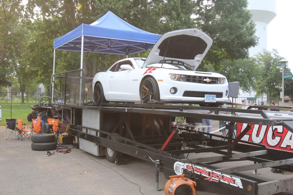 late model chevy camaro on a portable chassis dyno