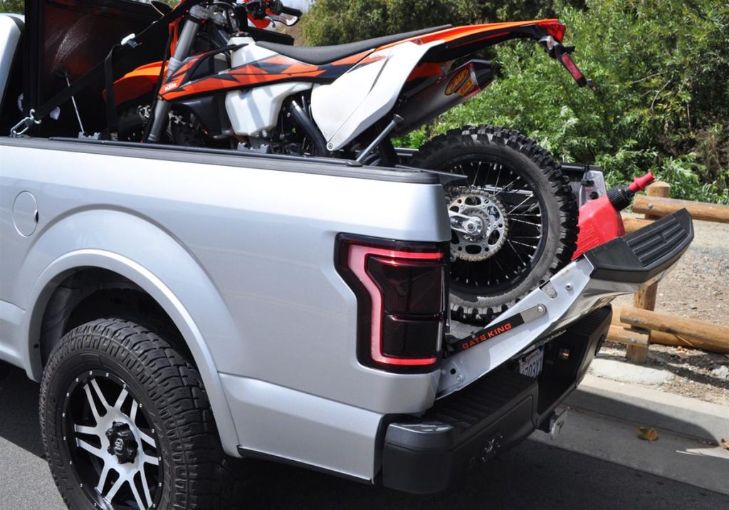 Gate King tailgate hinge on truck with a dirtbike in the bed