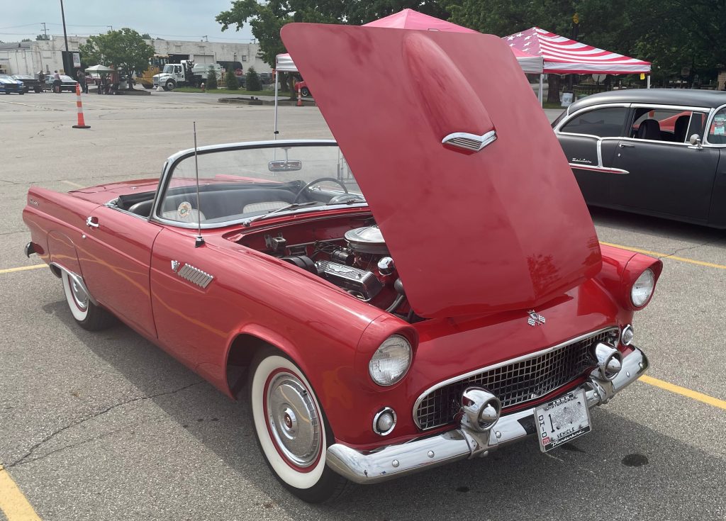 1955 Ford thunderbird with hood up