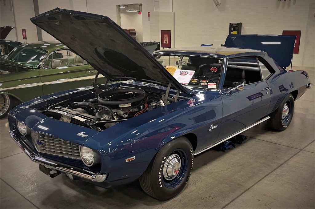 blue 1969 chevy camaro ZL-1 COPO, front quarter driver side