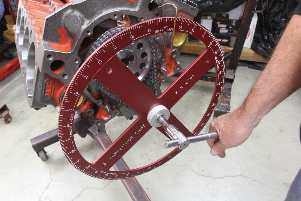 checking camshaft engine timing with a degree wheel