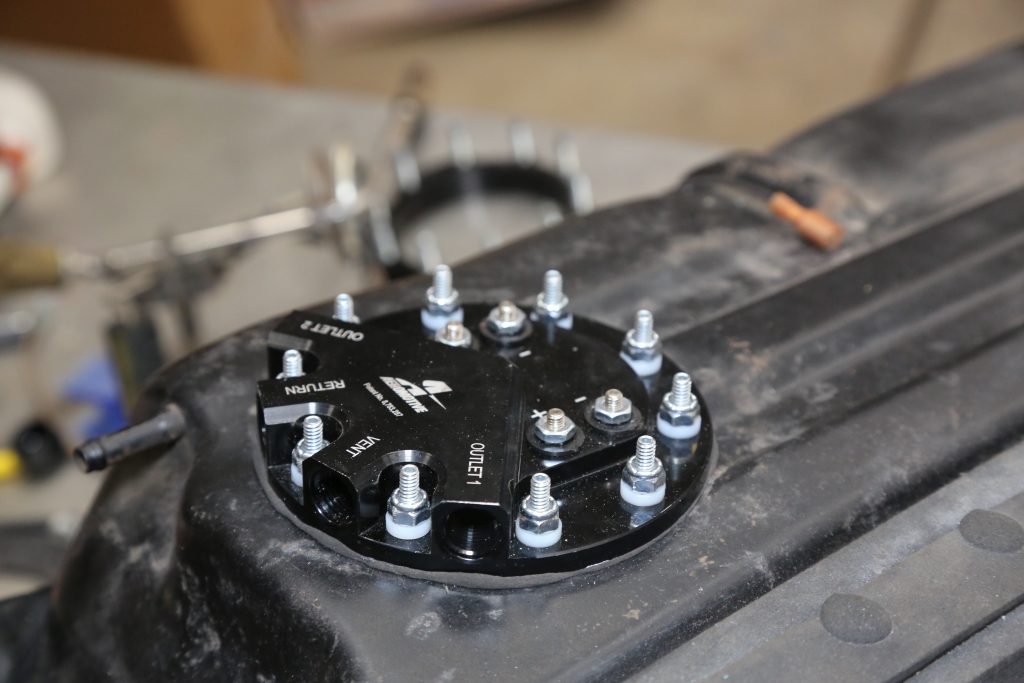 Aeromotive drop-in fuel pump installed in car gas tank