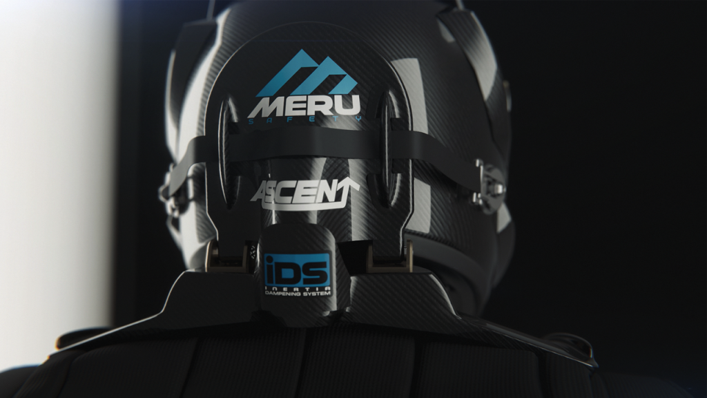 Rear view of a meru safety ascent neck brace restraint