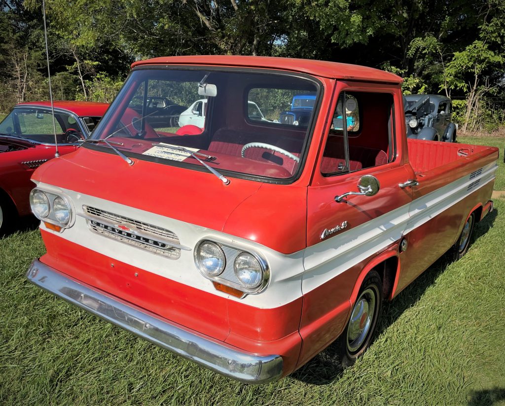driver side view of a 1962 chevy corvair greenbriar loadside truck