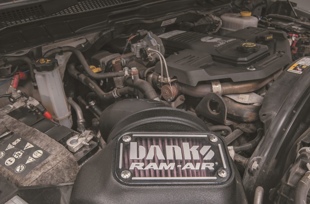 Cummins 6.7 liter diesel engine with banks intake kit in a 2018 ram 2500 truck