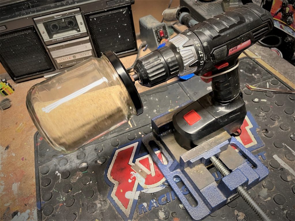 Homemade drill powered tumbling drum parts cleaner