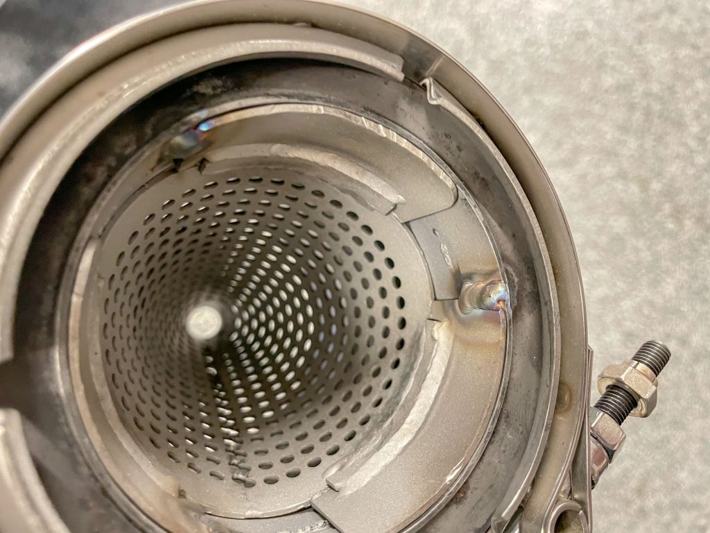 view inside perforated core on a muffler
