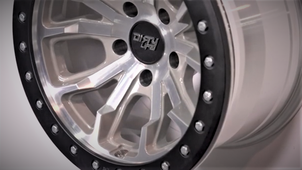 close up of a dirty life wheel display