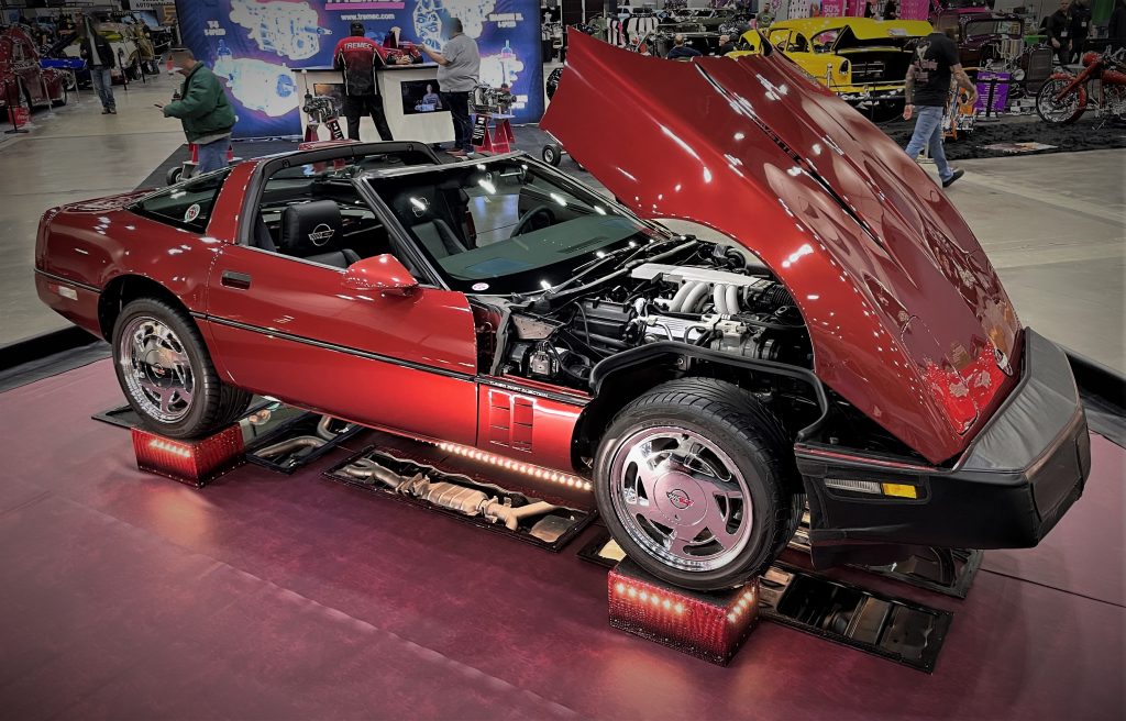 passenger side view of a custom c4 1988 corvette show car