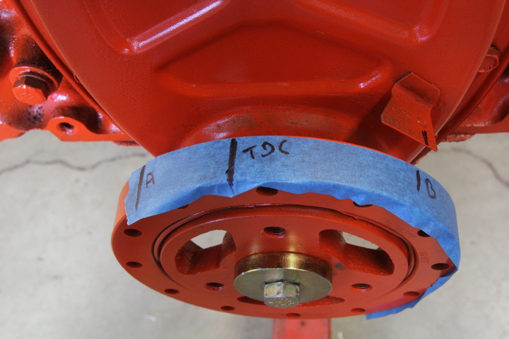 timing marks written on tape on a harmonic balancer