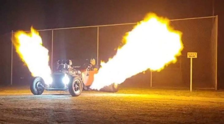 ford model t dragster shooting flames from headers