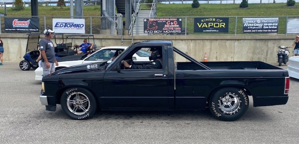 Chevy S-10 truck in staging lanes
