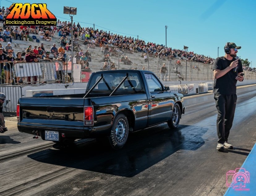 Chevy S-10 lined up on dragstrip