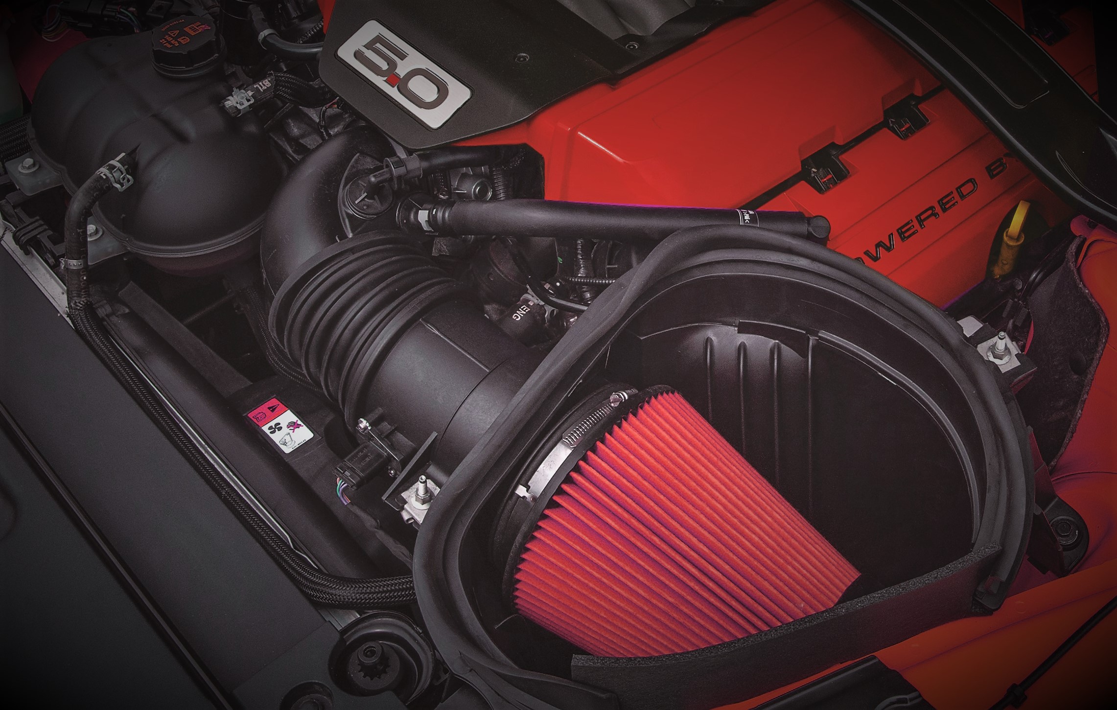 cold air intake kit on a coyote 5.0L Mustang