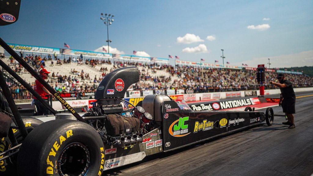 Dragster staging before a race