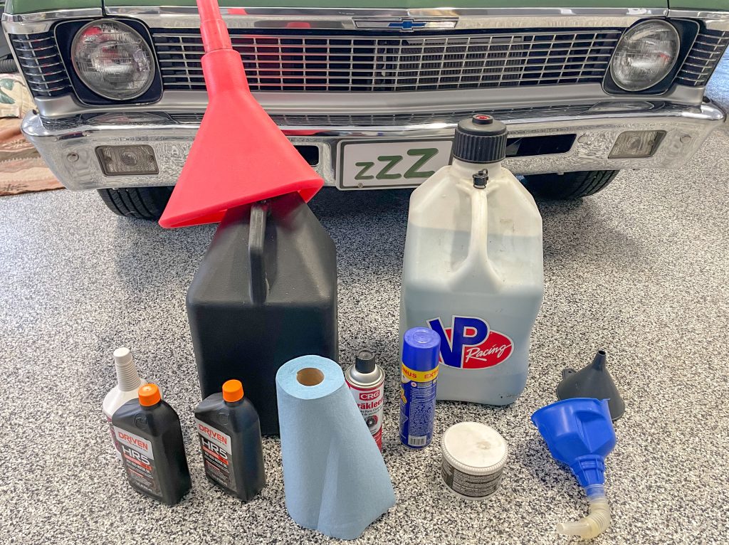 Fuel jug, water jug, engine oil, cleaners