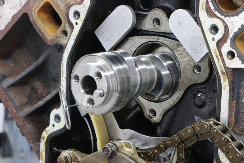 camshaft partially removed from an ls engine