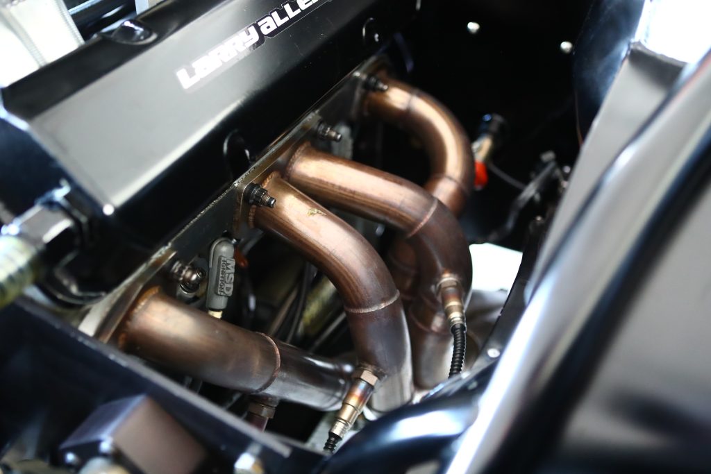 headers on a race engine in a dragster