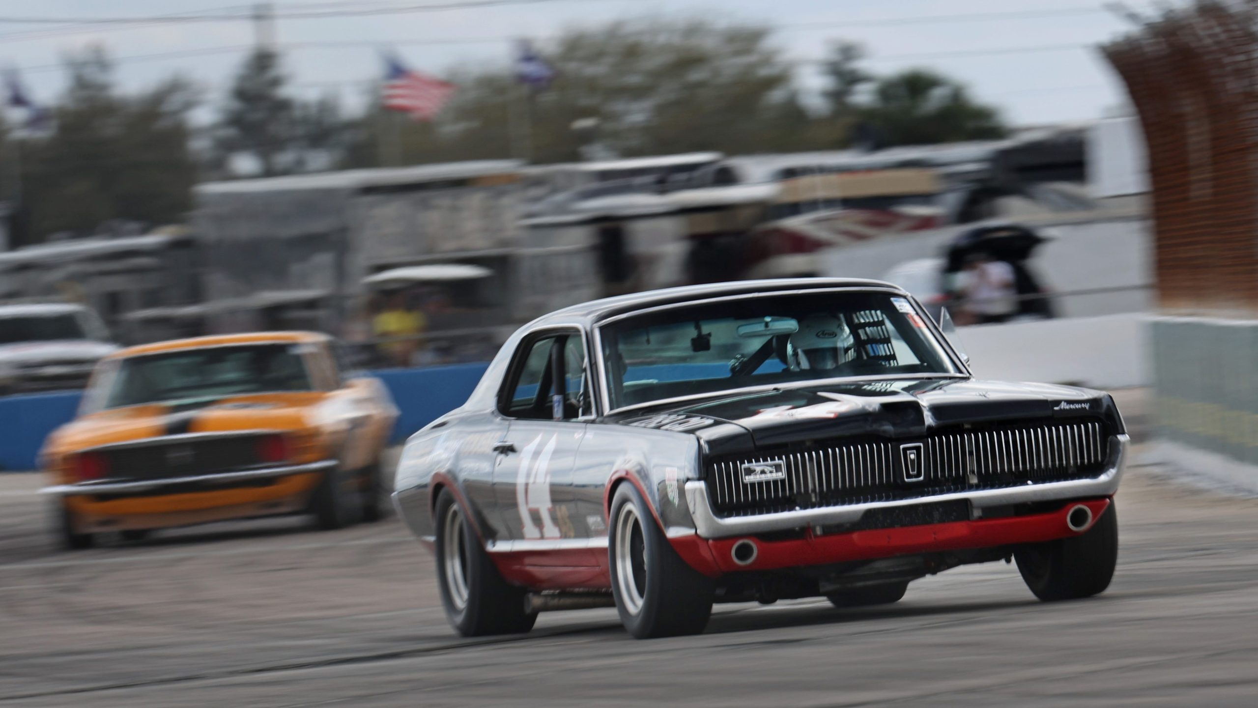 vintage mercury cougar race car on track