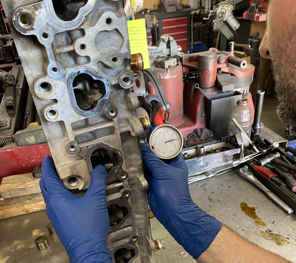 measuring valve height with a dial gauge