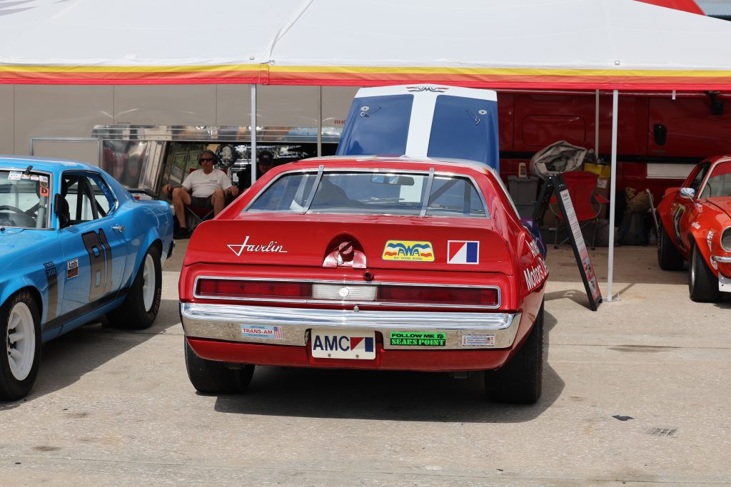 rear view of a vintage AMC Javelin trans am race car