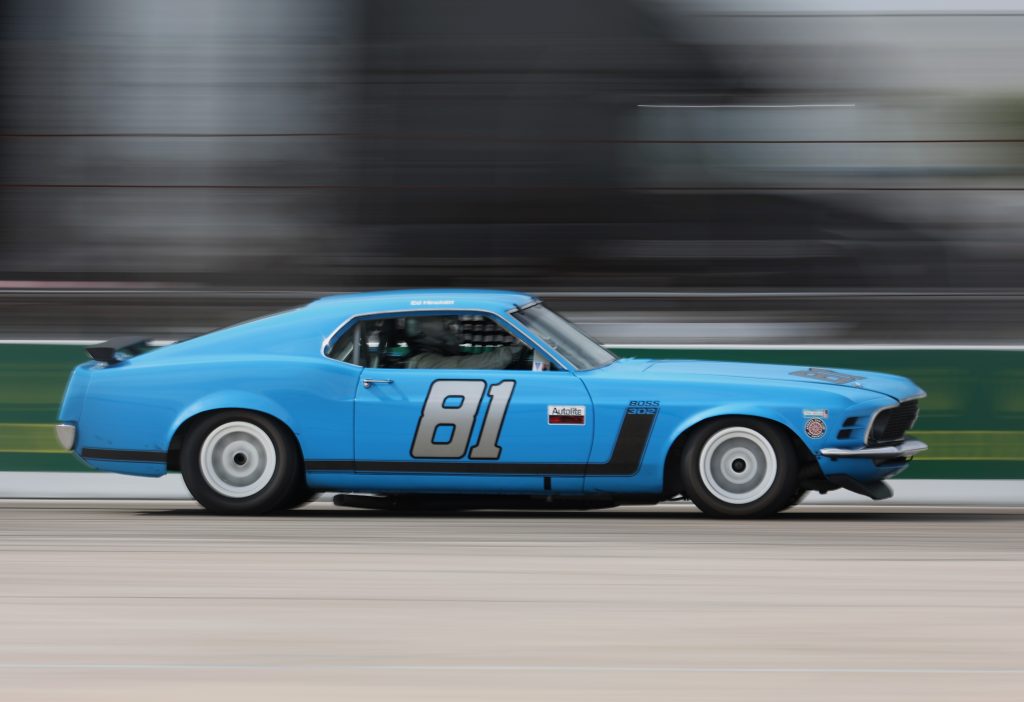 side view of a vintage boss 302 Mustang race car