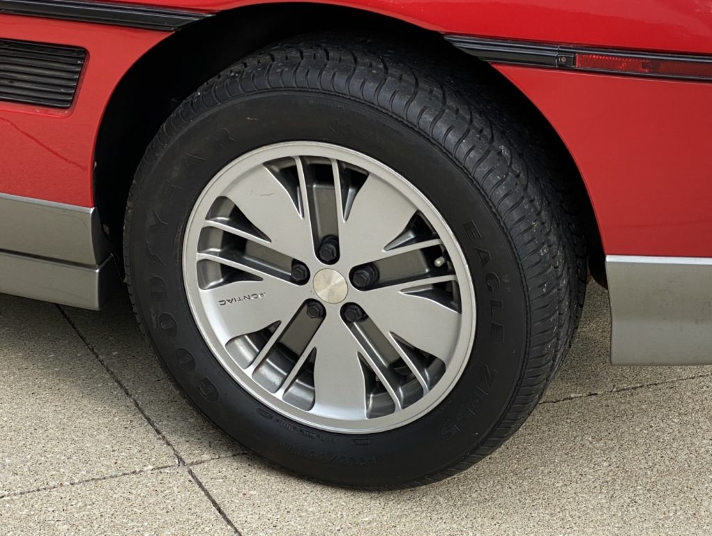 close up of a fiberglass Pontiac wheel