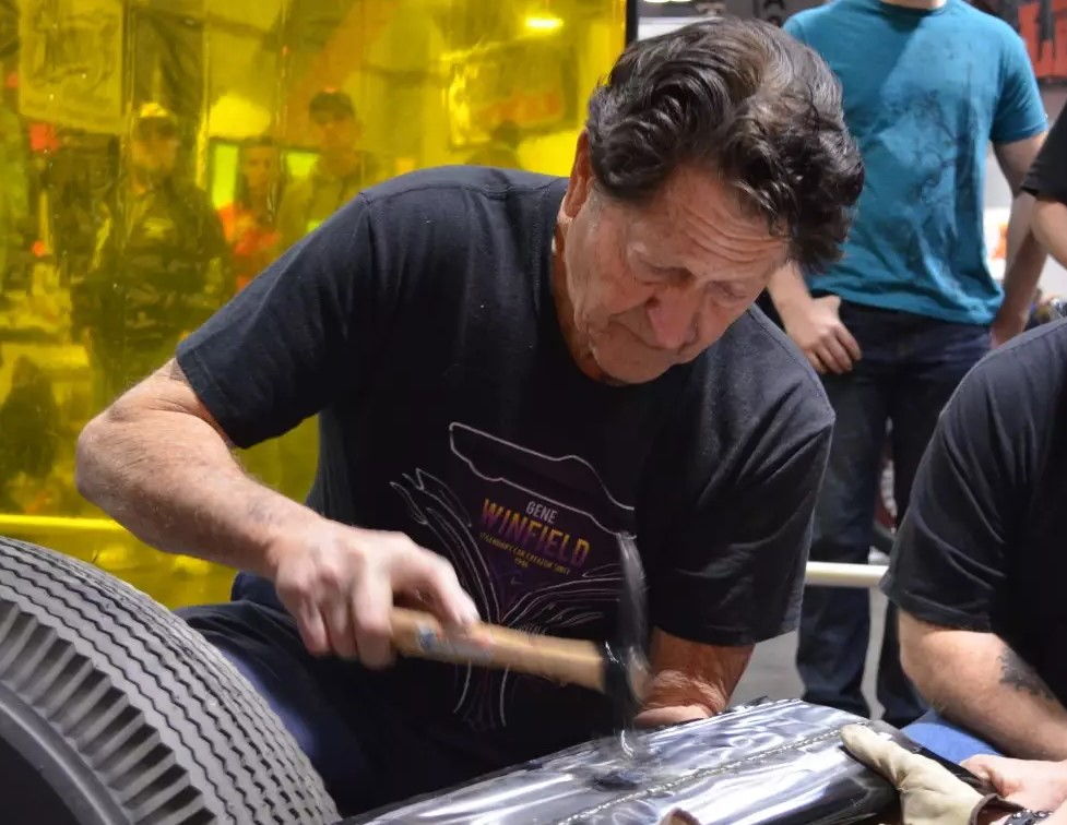 gene Winfield working on a hot rod