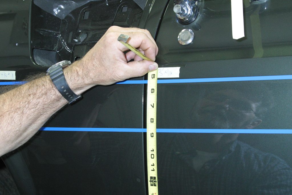 Measuring for 1969 Shelby GT350 quarter-to-door stripe