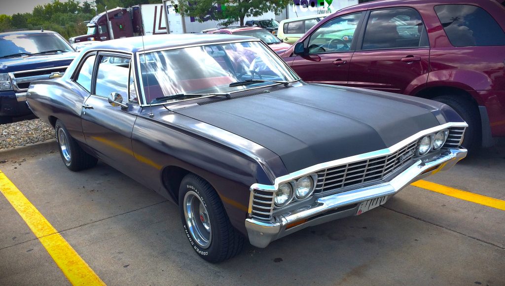 1966 Chevy Biscayne , black, front quarter