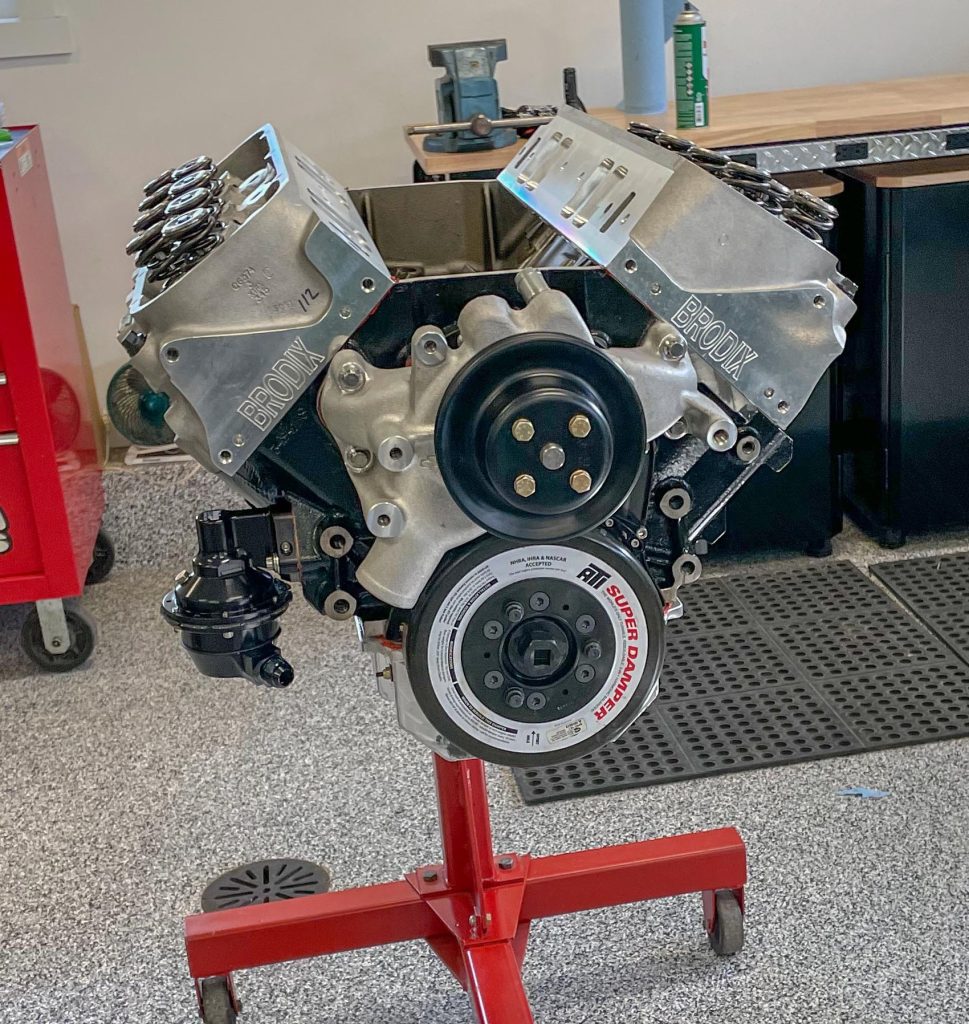 Big block Chevy on engine stand