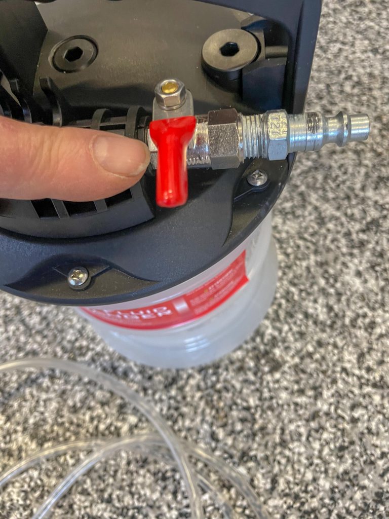Airflow control valve on John Dow brake bleeder