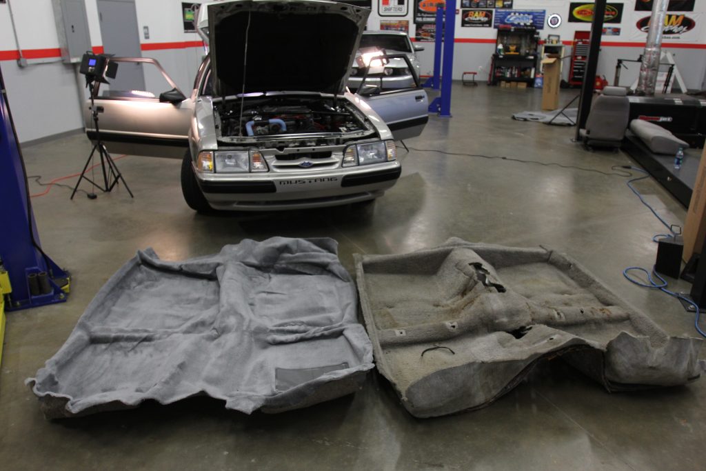 side by side comparison of new and old car carpet