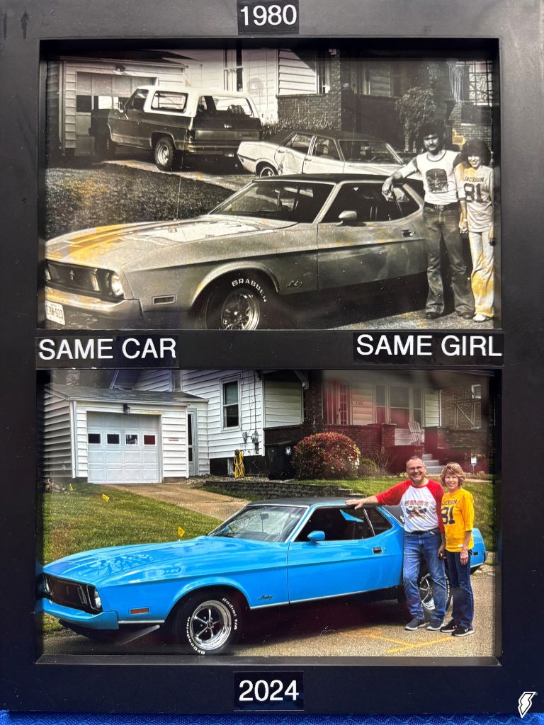 car show billboard of a 1973 Ford Mustang Grande