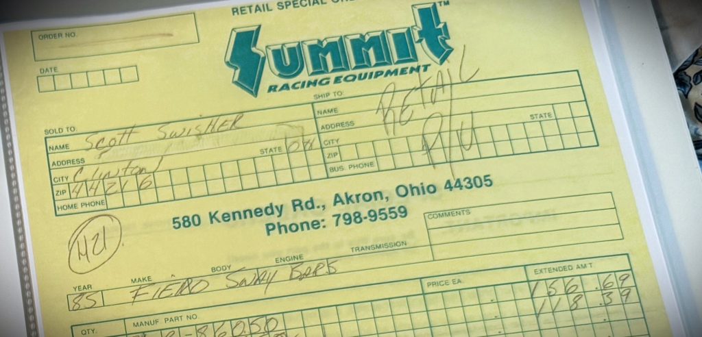 close up of an old summit racing retail receipt